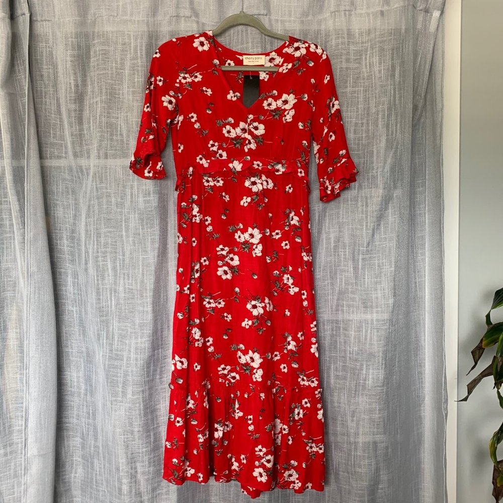 BRAND NEW Nasty Gal Floral Red Midi Dress